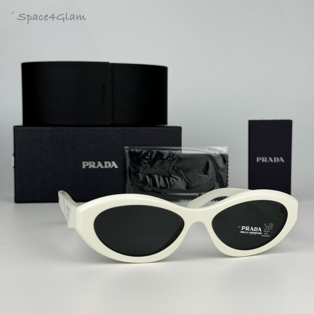 NEW Prada PR26ZS 17K08Z Talc White Dark Grey Oval Unisex Sunglasses - Picture 4 of 12